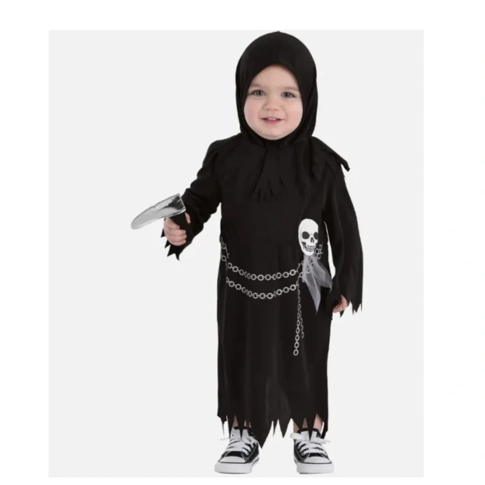 Amscan Toddler Baby Grim Reaper Skeleton Suit Halloween Costume size 3-6M